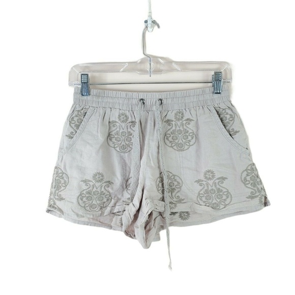 Anthropologie Pants - ANTHROPOLOGIE MERMAID Melani gray embroidered boho linen blend shorts